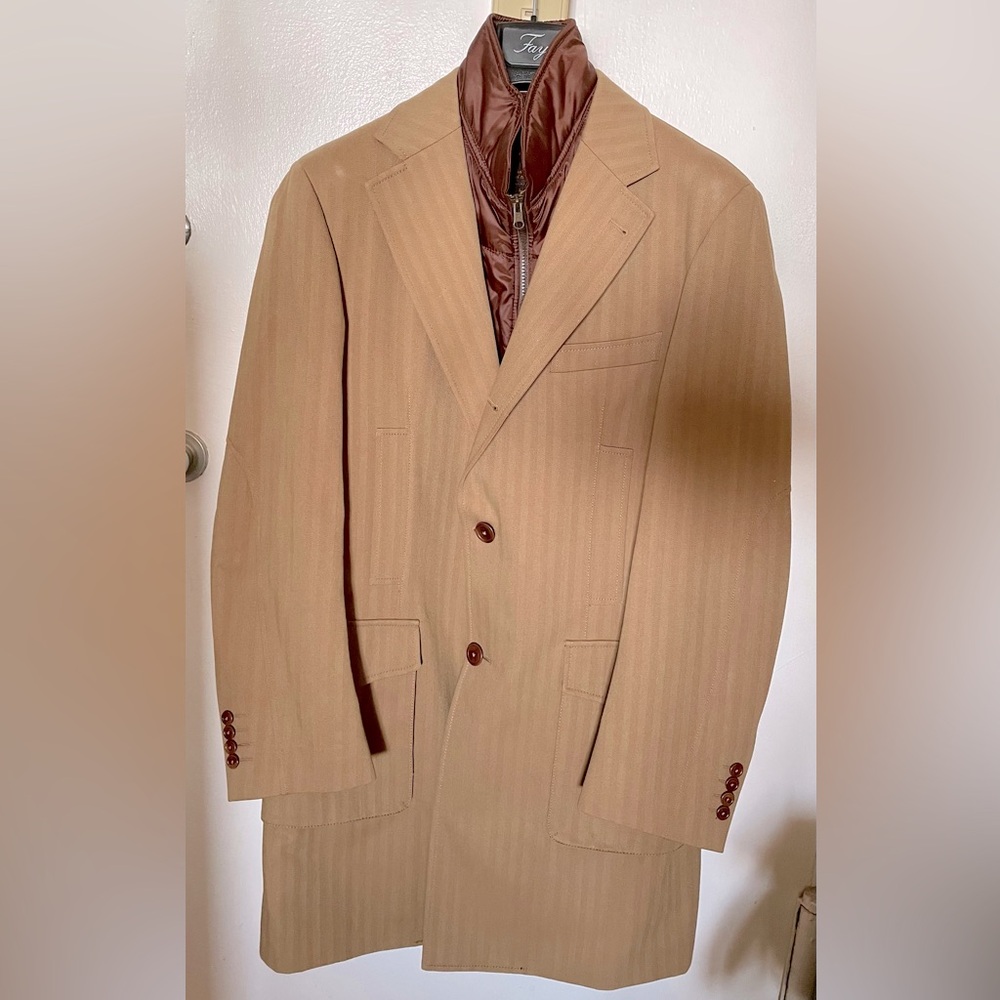 FAY Double Coat Men’s Tan Outer + Brown Internal Vest Size Large - NWT